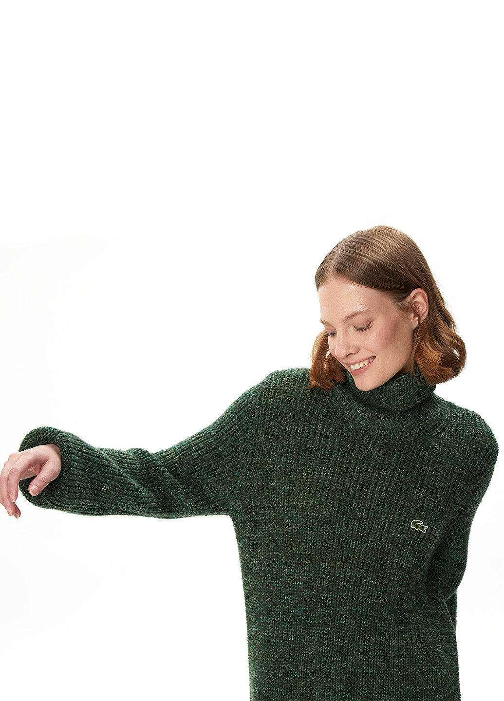 Зеленое кэжуал платье платье-свитер Lacoste меланжевое