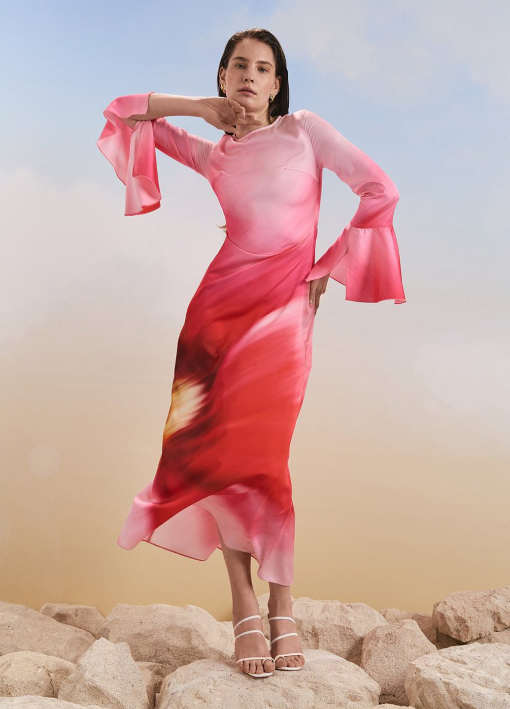 Розовое вечернее платье клеш Gepur градиентное ("омбре")
