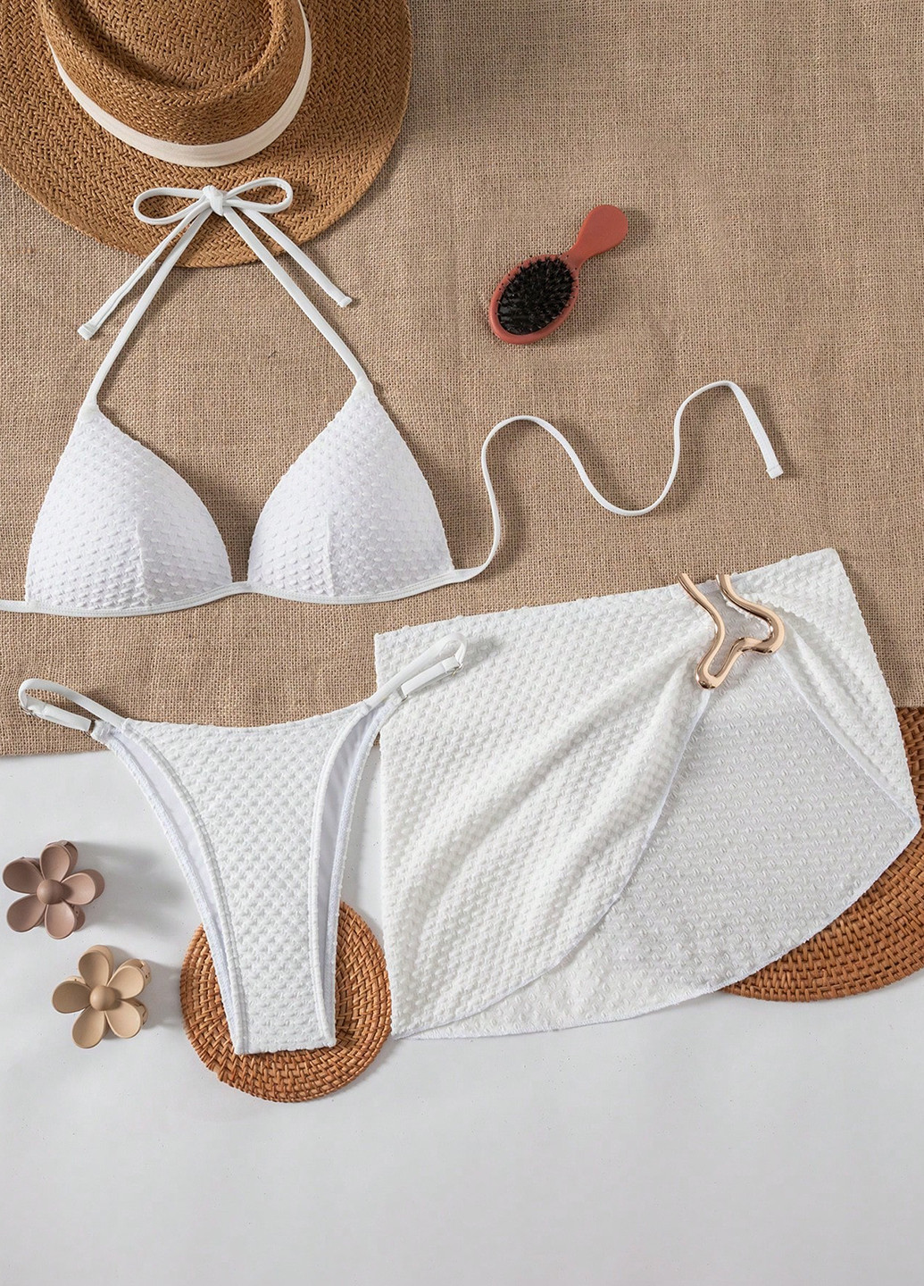Белый летний комплект (лиф, трусики, юбка) раздельный, халтер SHEIN