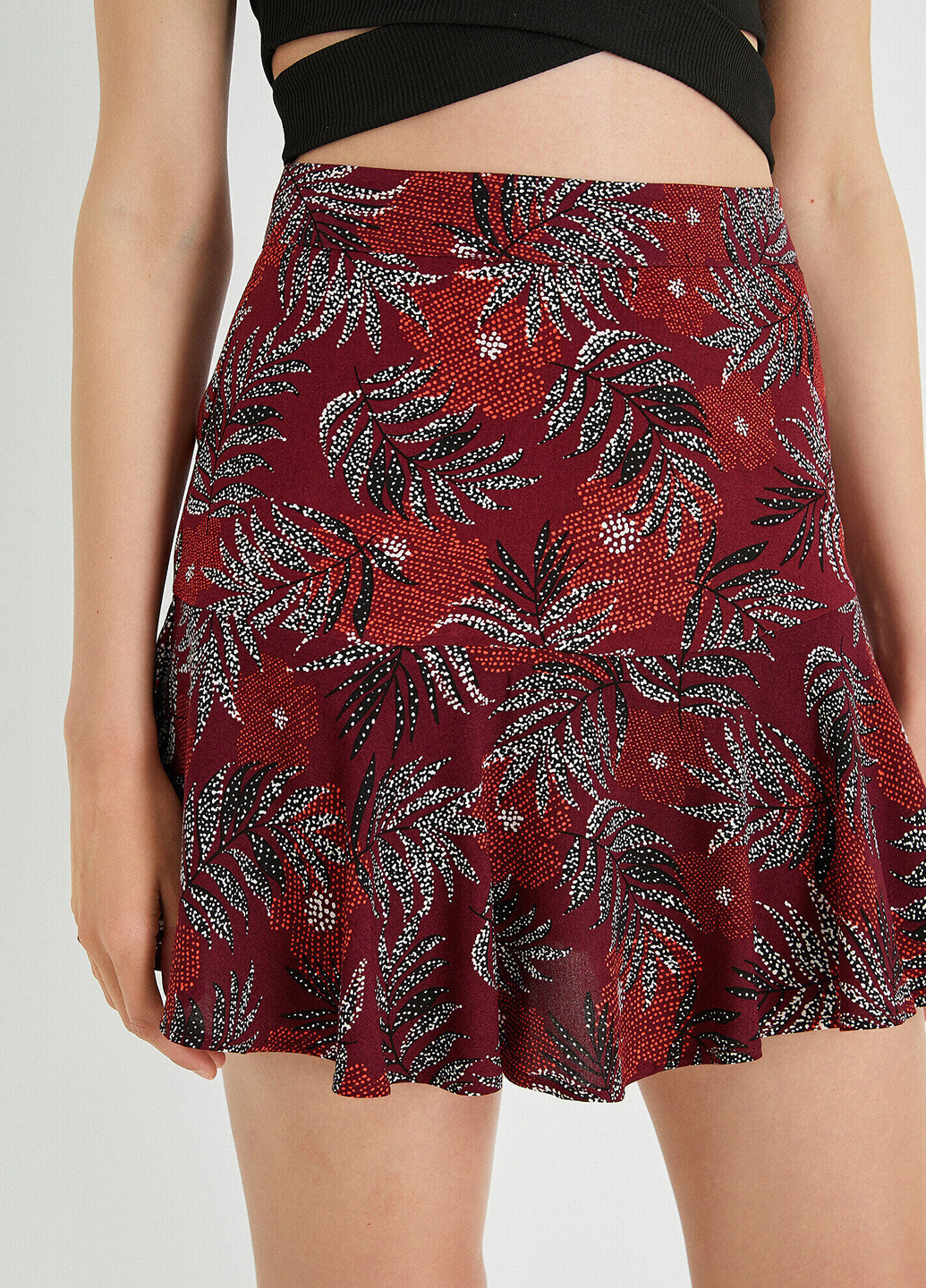 Бордовая кэжуал с рисунком юбка KOTON клешированная