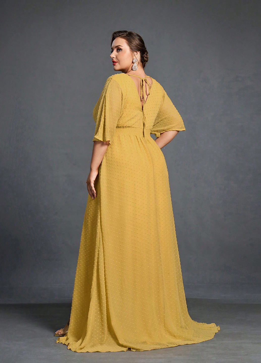 Гірчична святковий, кежуал сукня в стилі армпір SHEIN однотонна