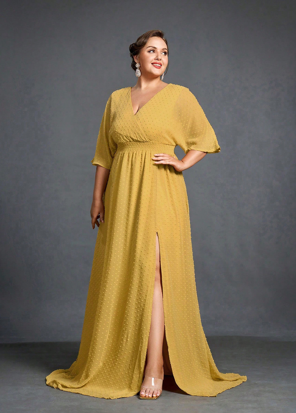 Гірчична святковий, кежуал сукня в стилі армпір SHEIN однотонна