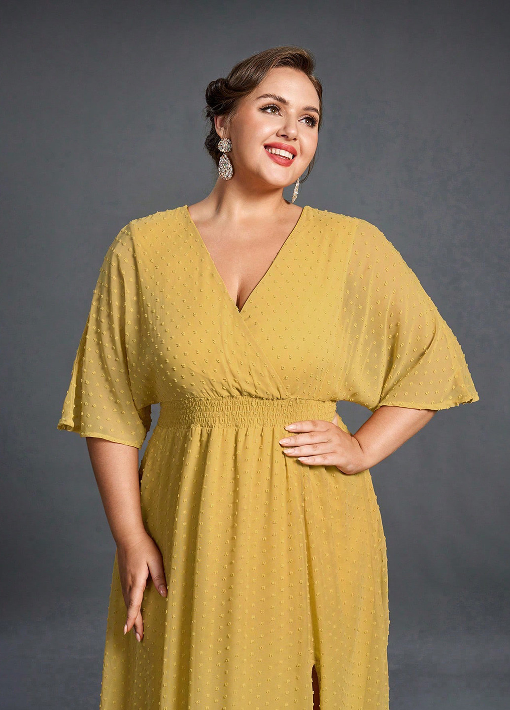 Гірчична святковий, кежуал сукня в стилі армпір SHEIN однотонна