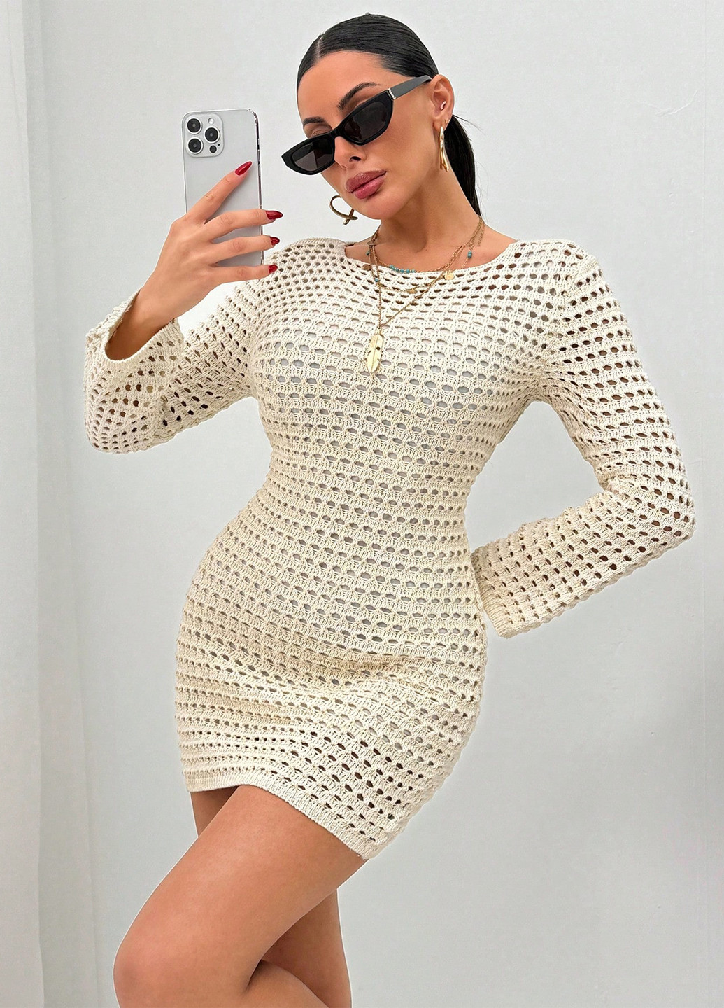 Молочна святковий, коктейльна, кежуал сукня сукня светр, футляр SHEIN однотонна