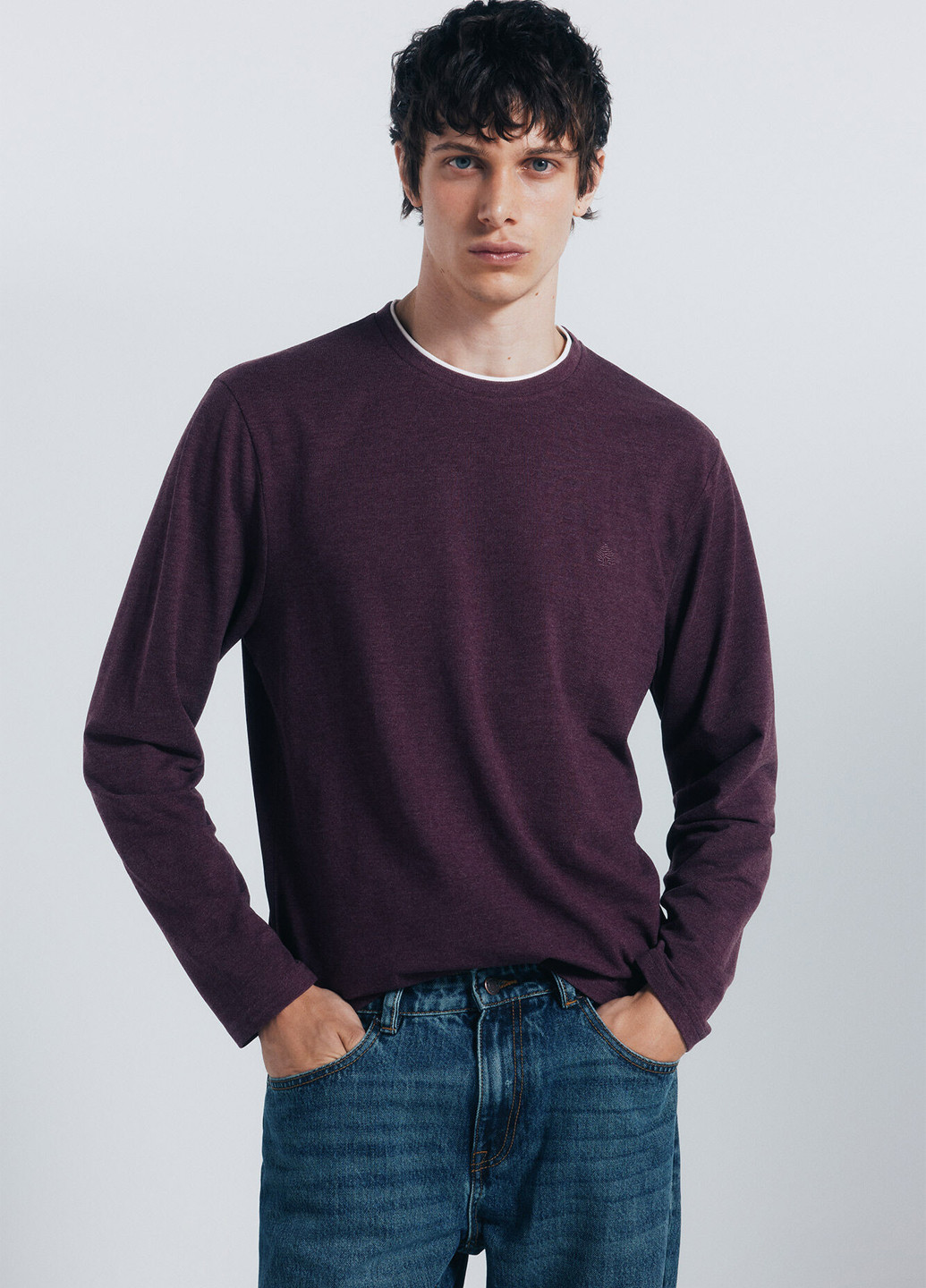 Лонгслів Springfield меланж сливовий кежуали бавовна