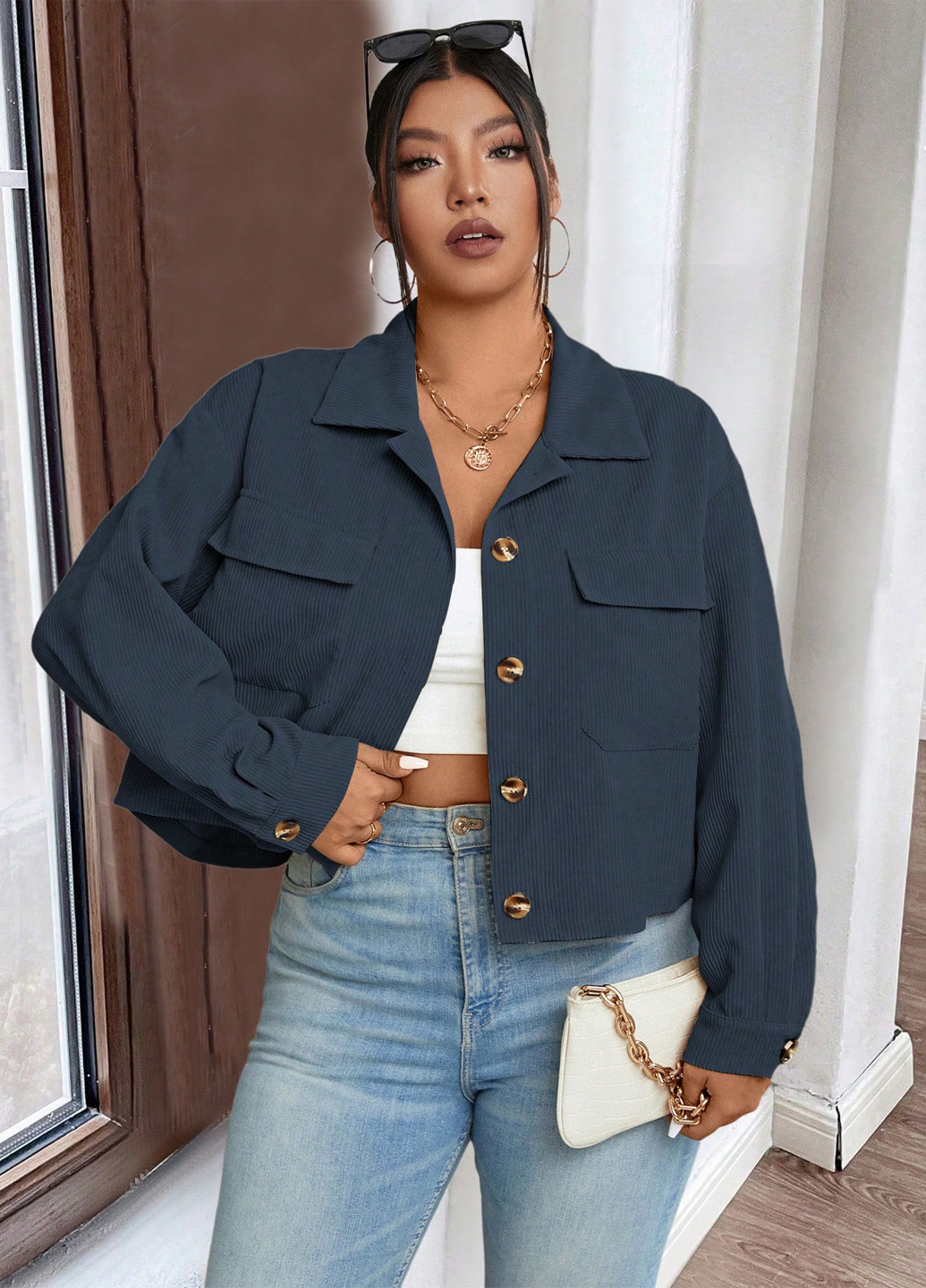 Серо-синяя кэжуал рубашка однотонная SHEIN