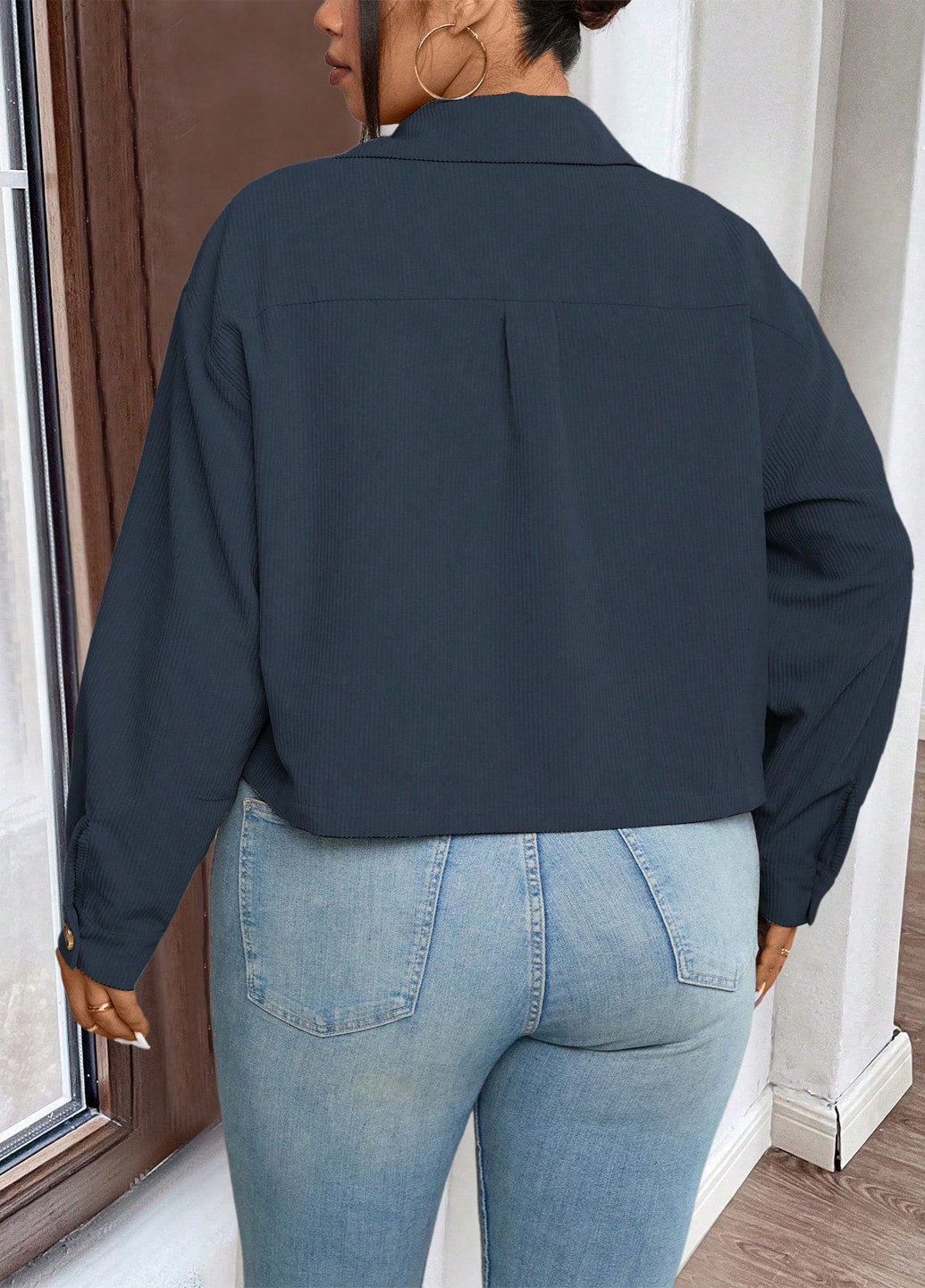 Серо-синяя кэжуал рубашка однотонная SHEIN