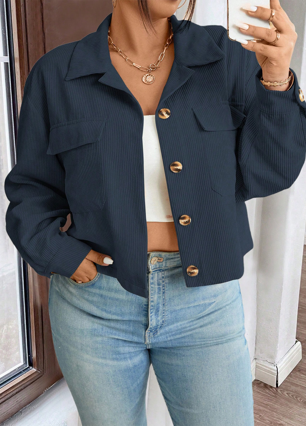 Серо-синяя кэжуал рубашка однотонная SHEIN