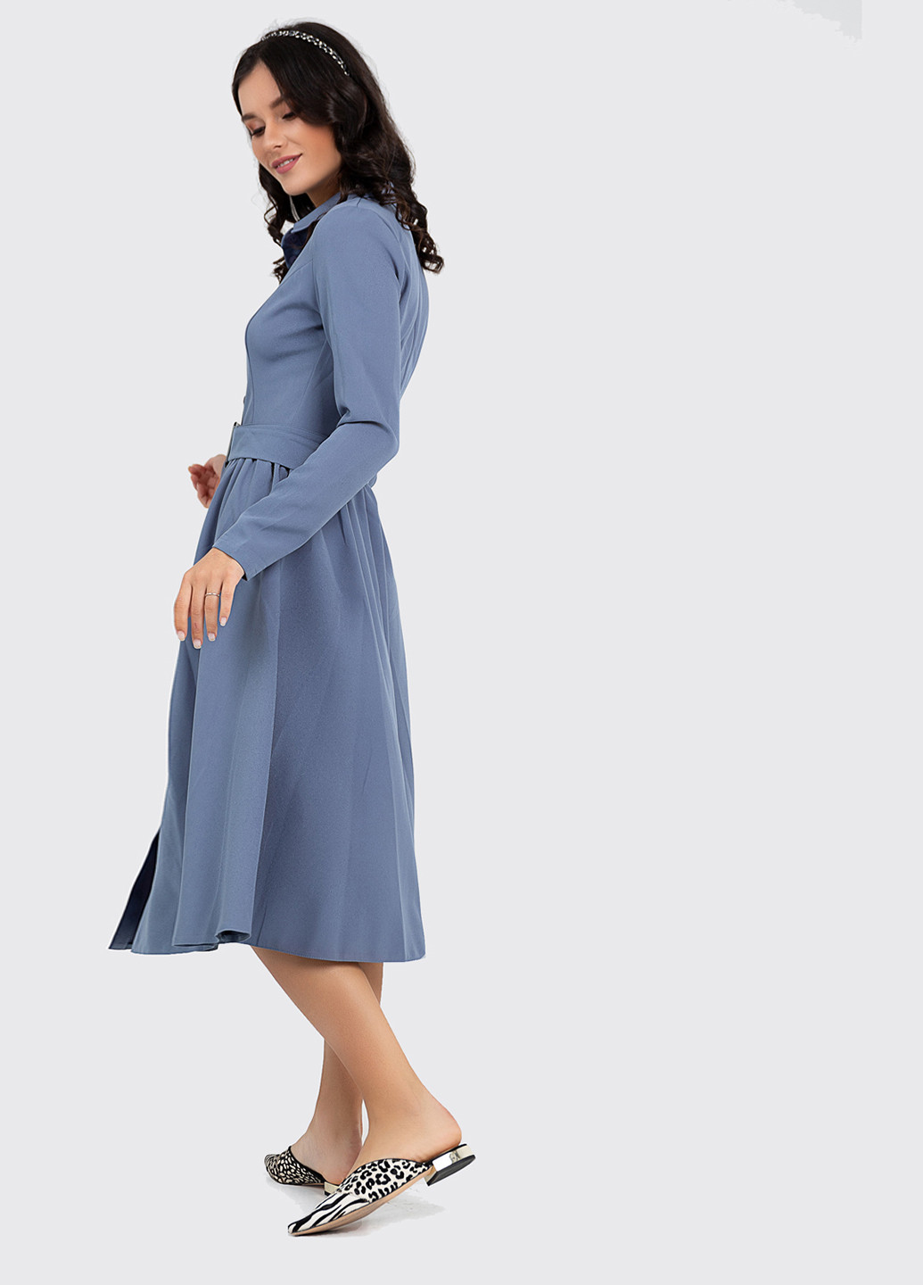 Серо-голубое кэжуал платье рубашка, клеш Azuri однотонное
