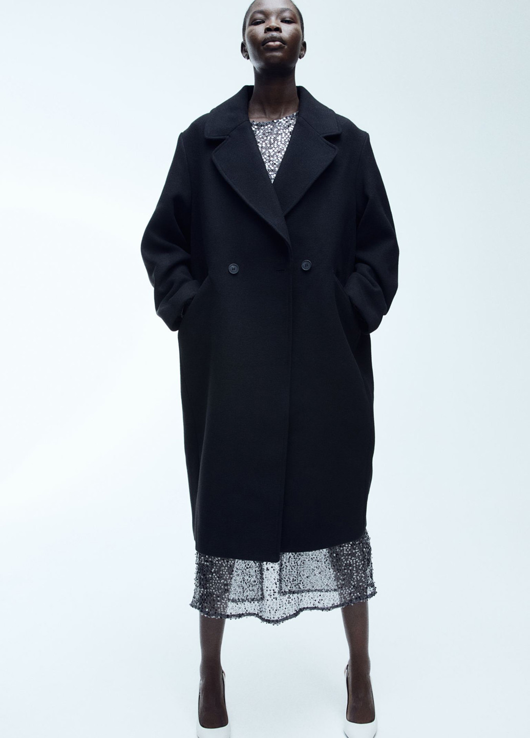 Чорне демісезонне Пальто двобортне H&M