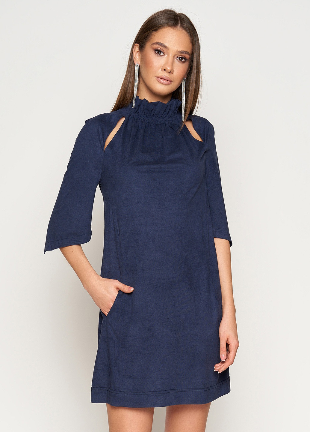 Темно-синя повсякденний міні сукня з еко замші Jadone Fashion