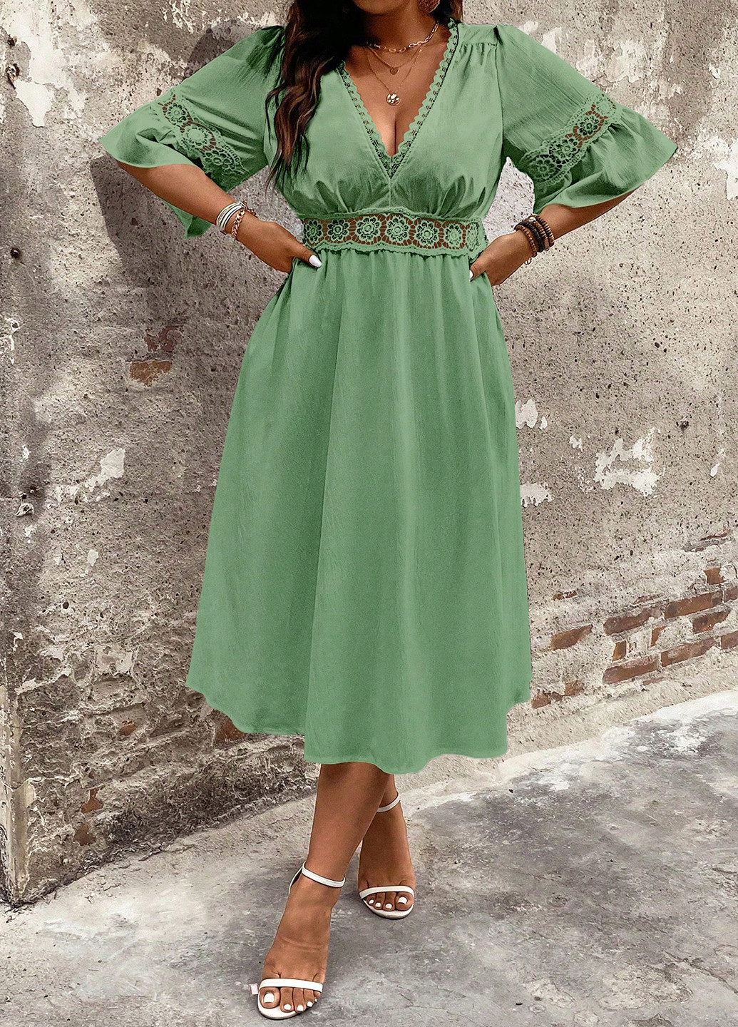 Зелена кежуал сукня в стилі армпір SHEIN однотонна