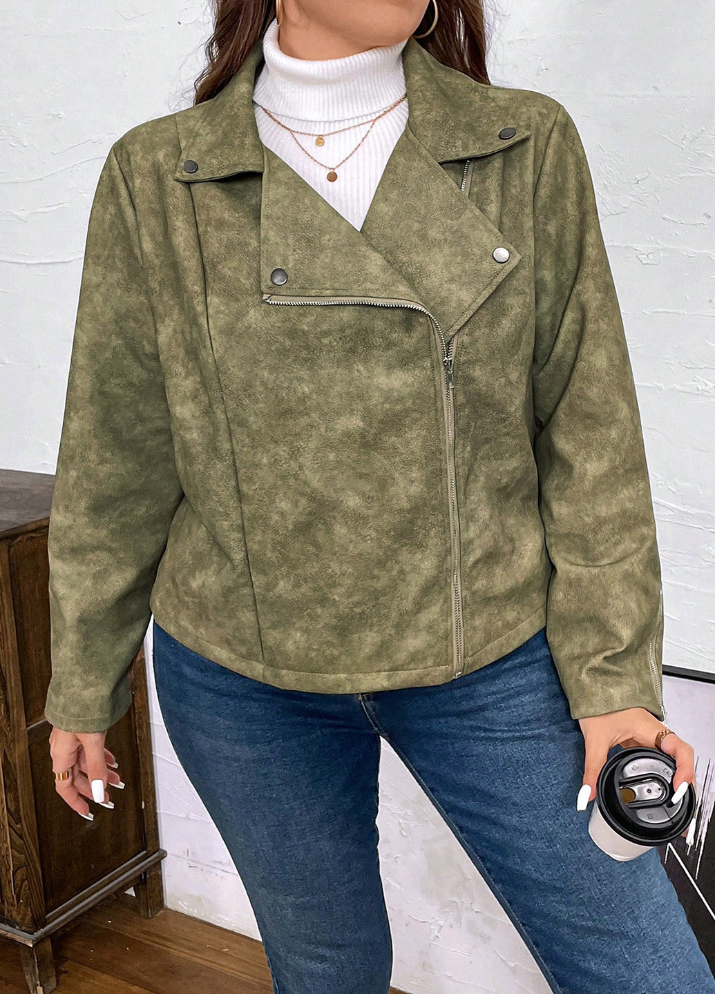 Оливкова (хакі) демісезонна куртка косуха SHEIN