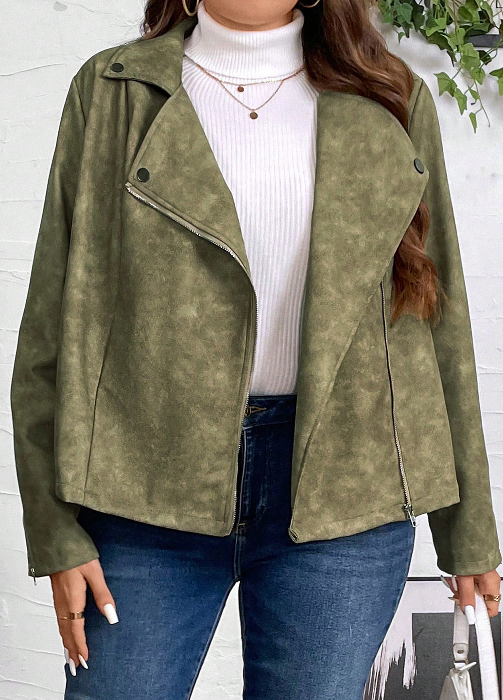 Оливкова (хакі) демісезонна куртка косуха SHEIN