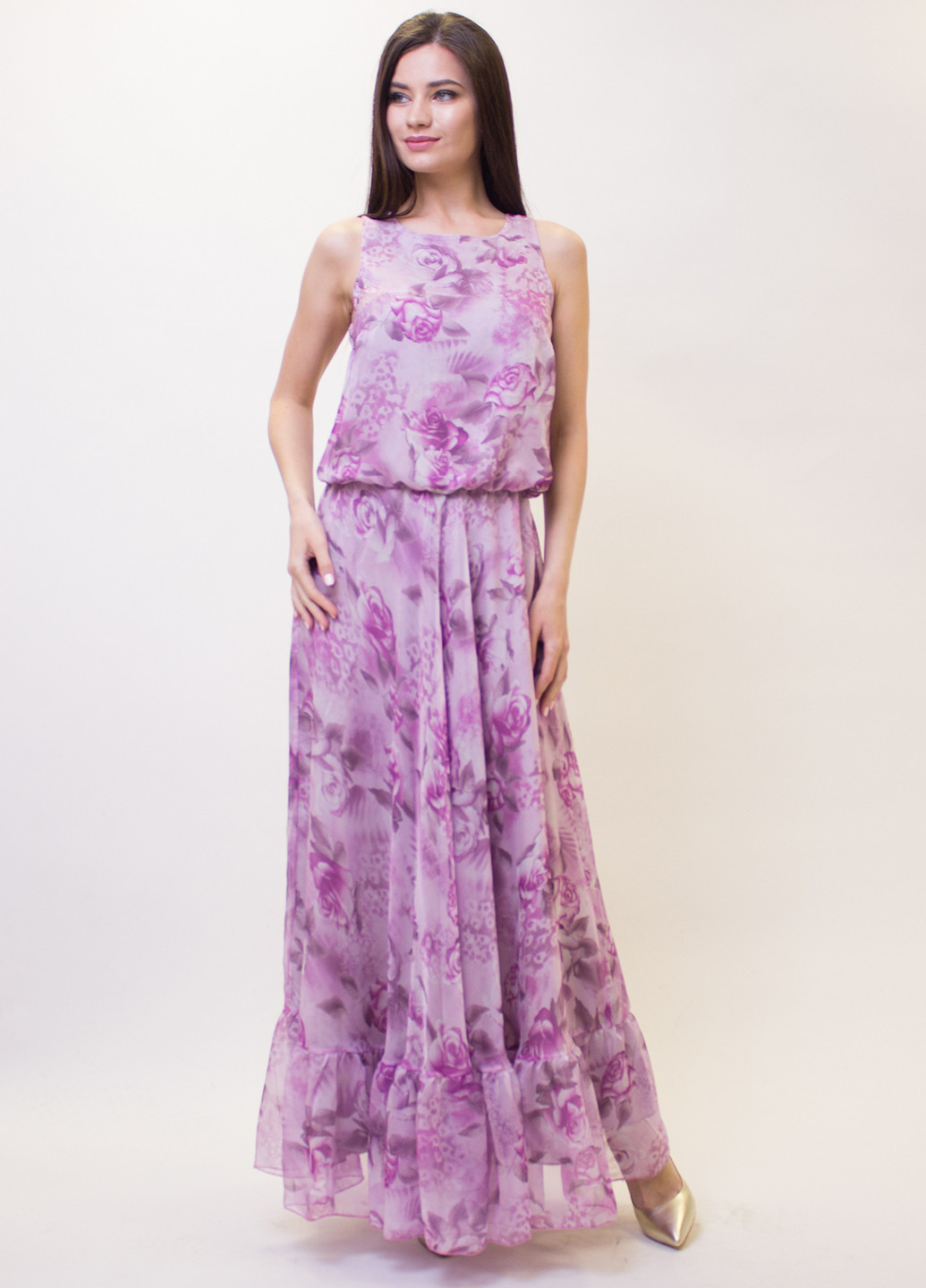 Сиреневое кэжуал платье клеш BERENIS с цветочным принтом