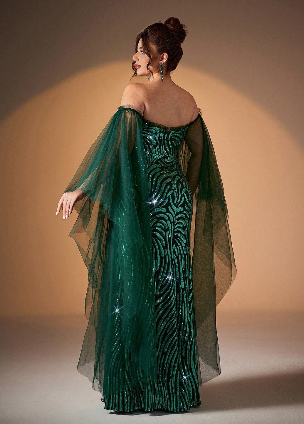 Темно-зеленое праздничный, вечернее платье а-силуэт SHEIN с рисунком