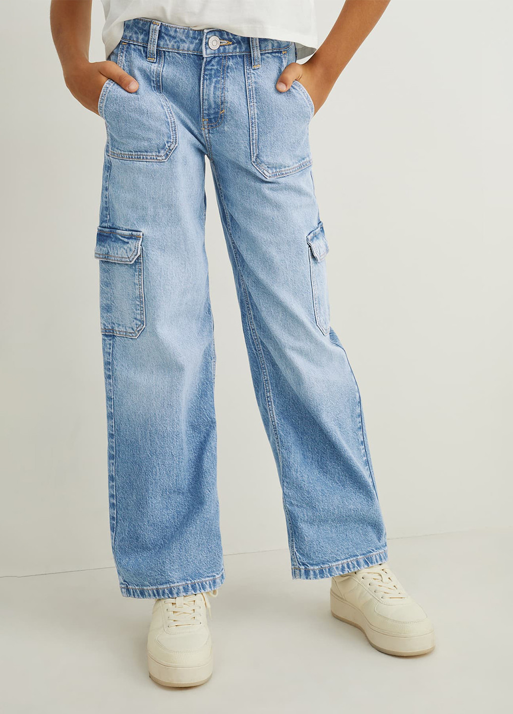Синие демисезонные карго джинсы C&A