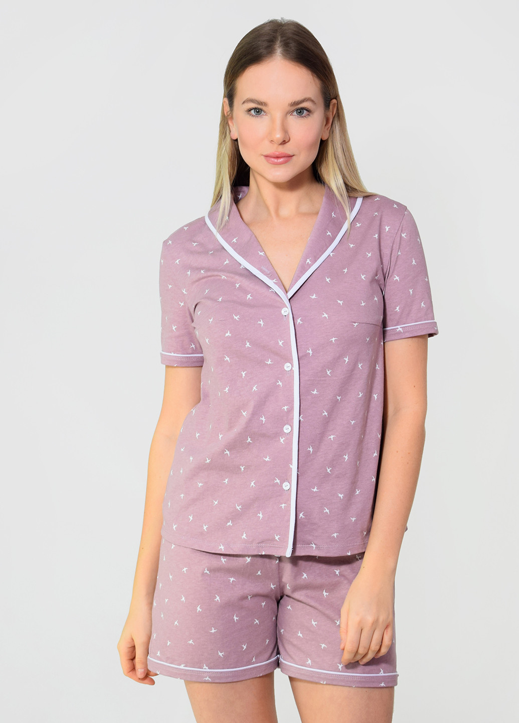 Розовая всесезон домашняя пижама для девушек рубашка + шорты NEL