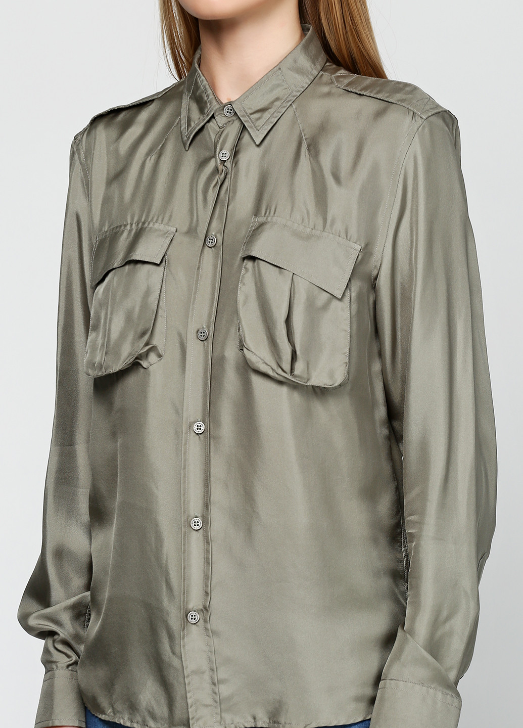 Оливковковая (хаки) кэжуал рубашка однотонная Richmond