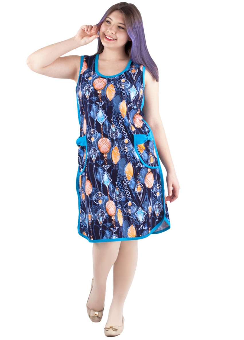 Літній жіночий трикотажний сарафан Пані Яновська СК-09 абстрактний синій домашній кулір