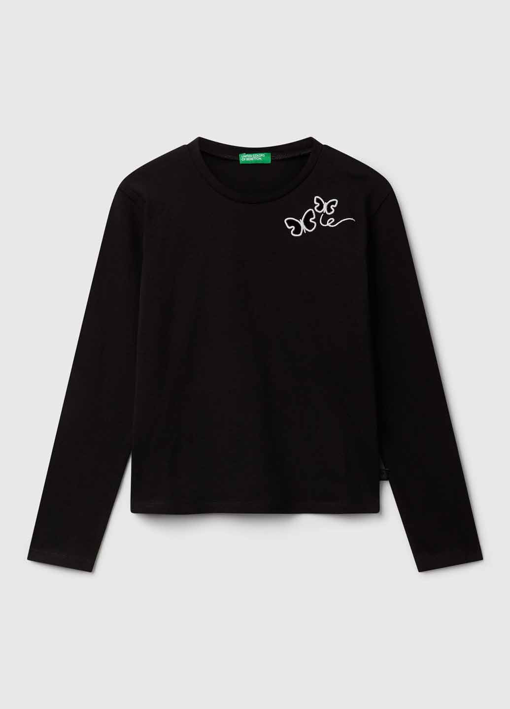 Черный демисезонный кэжуал лонгслив United Colors of Benetton с бабочками
