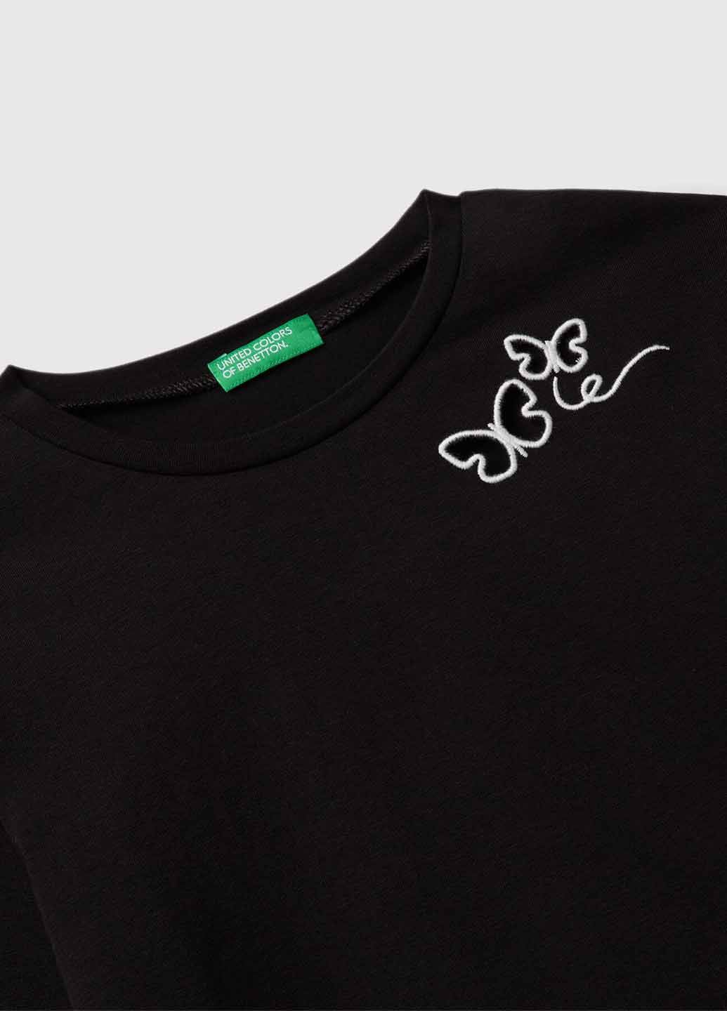 Черный демисезонный кэжуал лонгслив United Colors of Benetton с бабочками