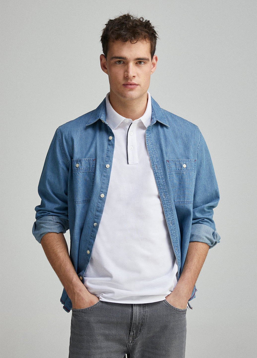 Белая футболка-поло для мужчин Springfield однотонная