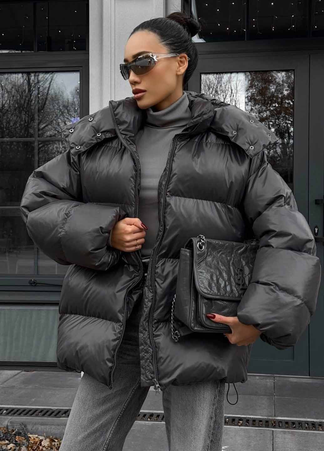 Темно-серый зимний Пуховик Fashion