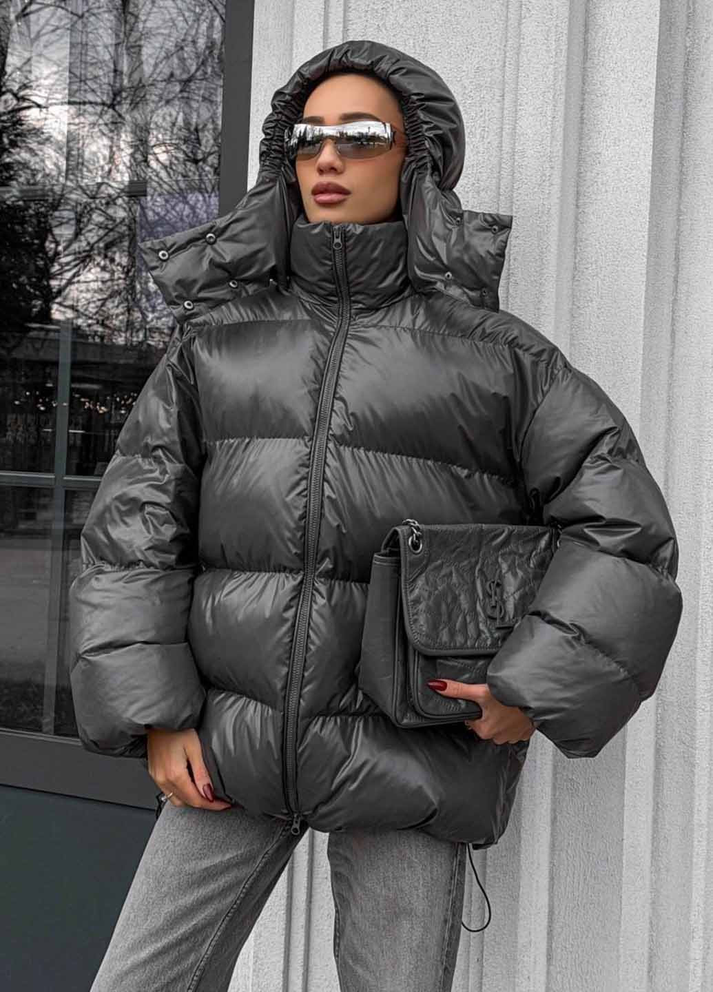 Темно-серый зимний Пуховик Fashion