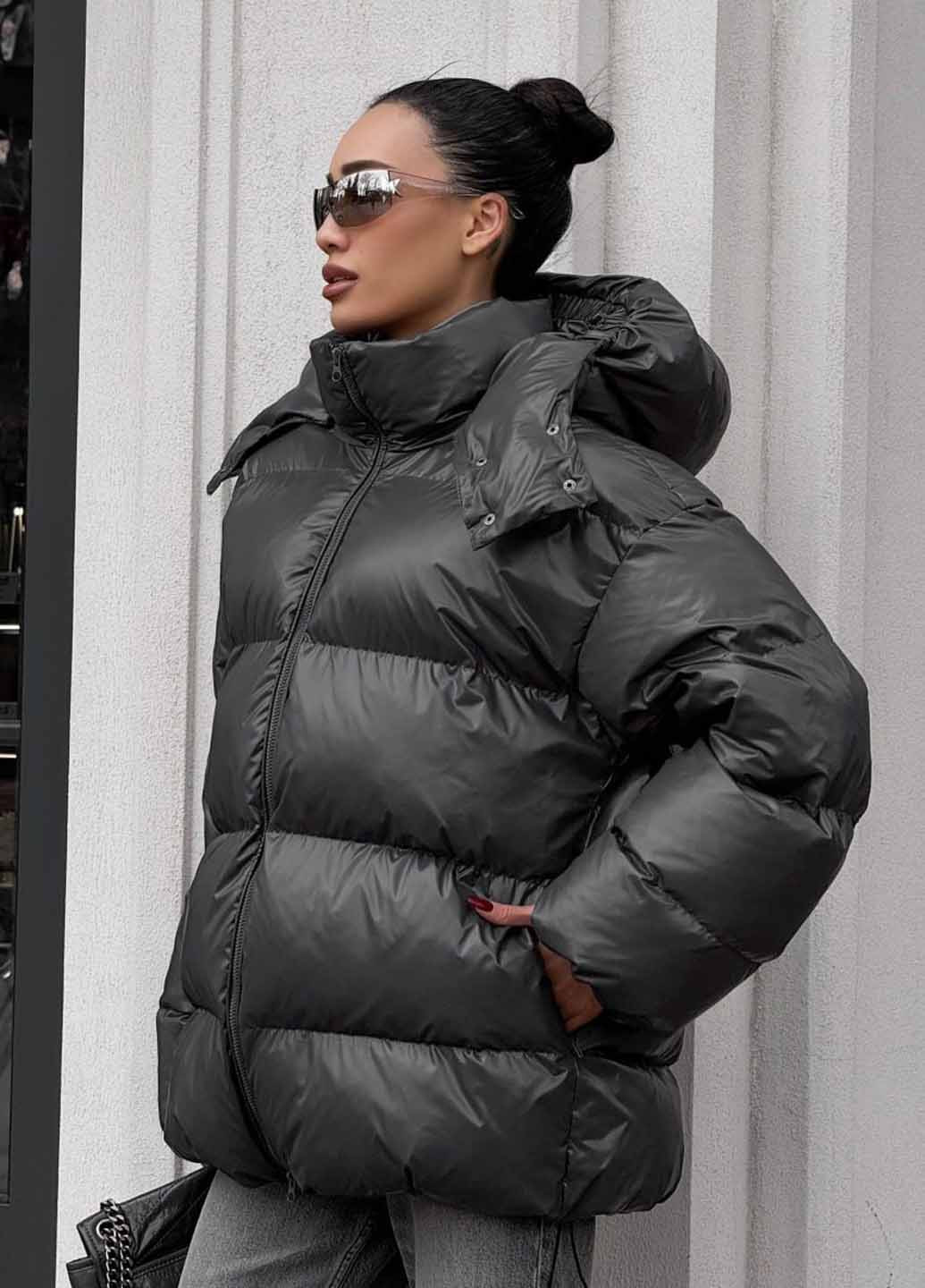 Темно-серый зимний Пуховик Fashion