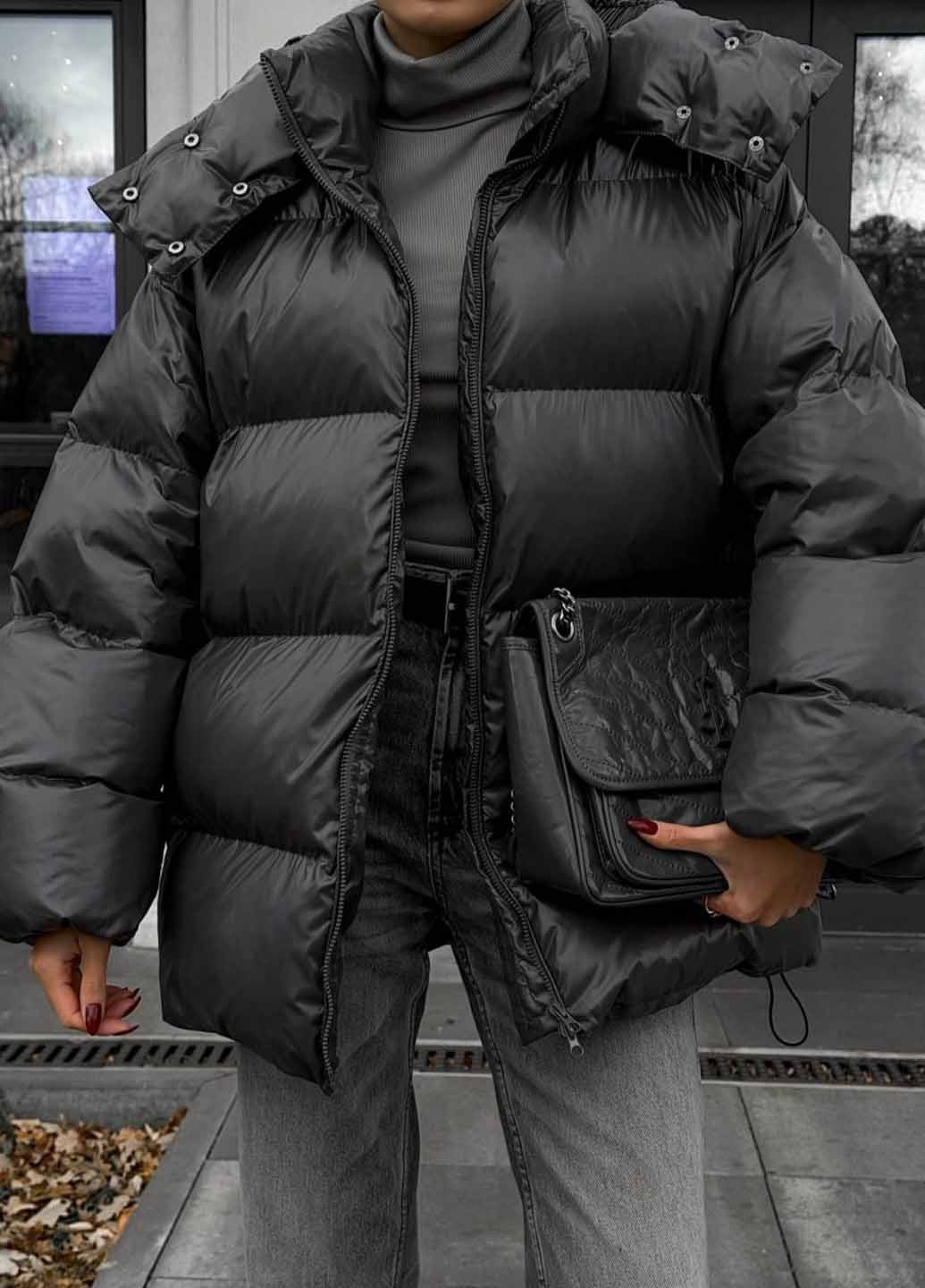 Темно-серый зимний Пуховик Fashion