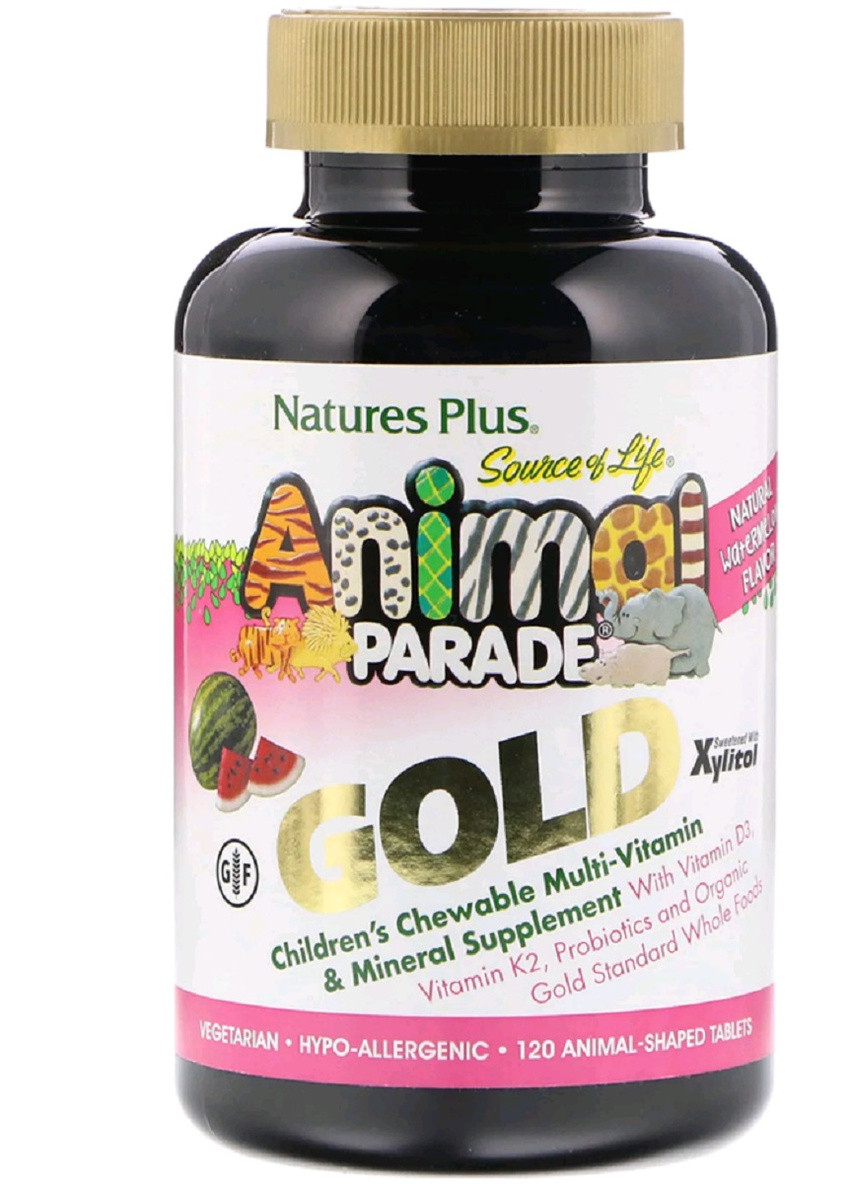 Мультивитамины для Детей, Вкус Арбуза, Animal Parade Gold,, 120 жевательных таблеток Natures Plus (225714465)