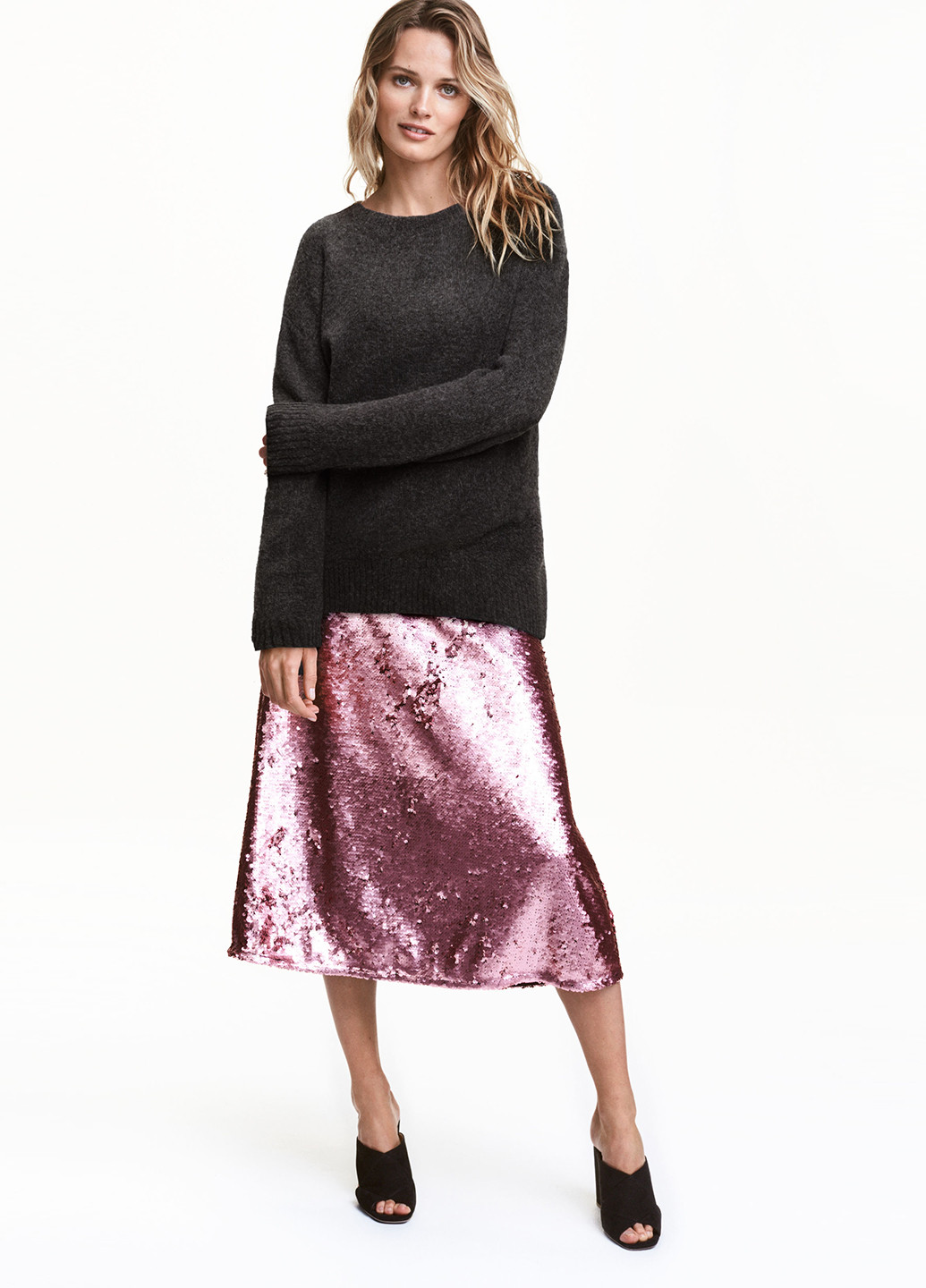 Розовая кэжуал однотонная юбка H&M клешированная