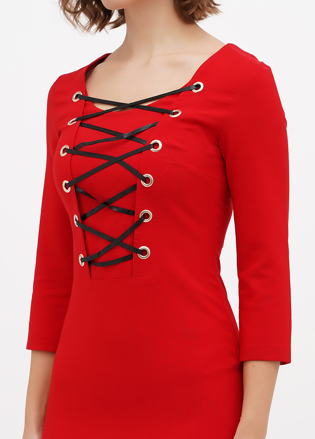 Червона кежуал сукня силуетна Sassofono з українською символікою