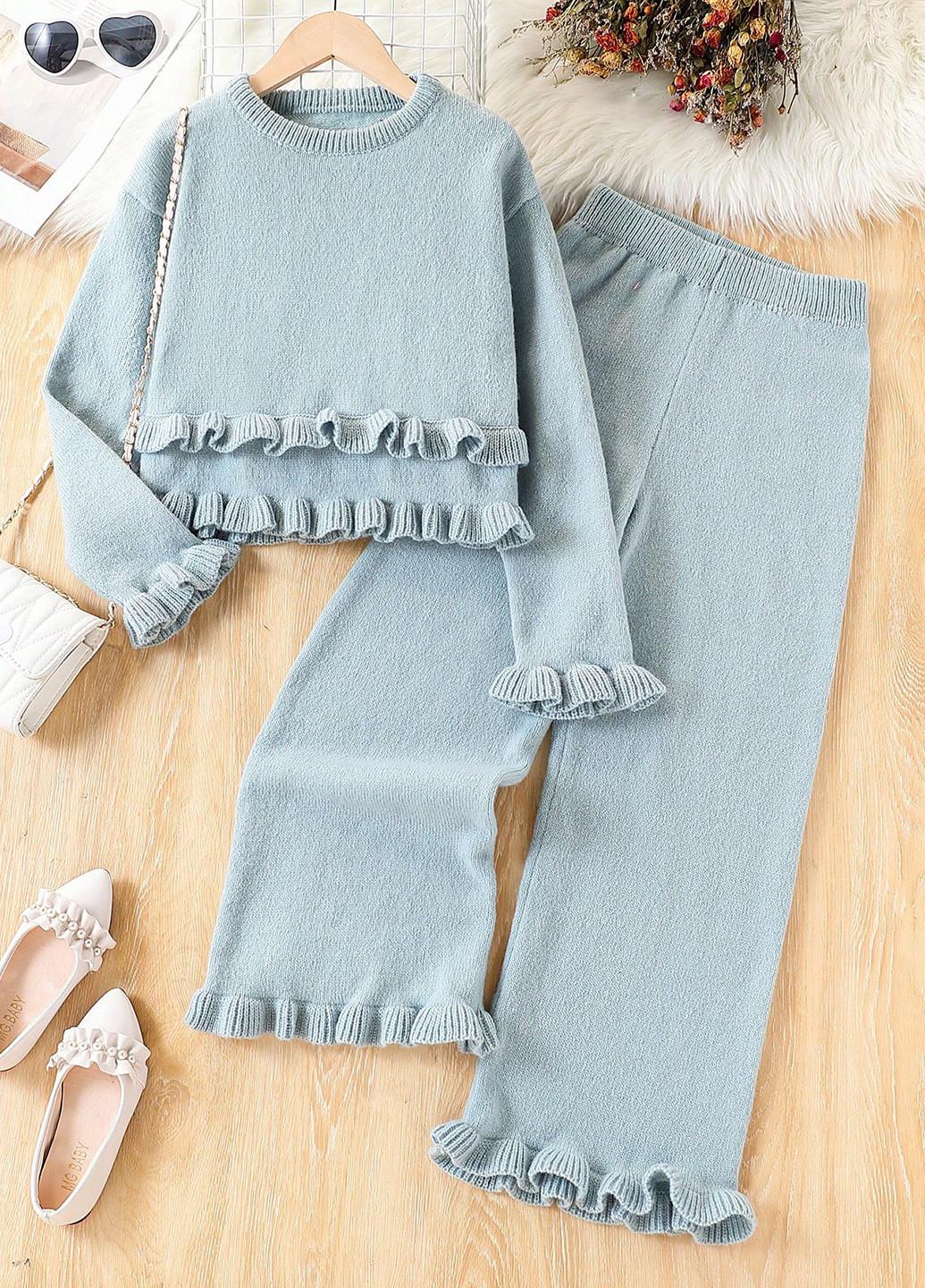 Сіро-голубий демісезонний костюм (джемпер, брюки) брючний SHEIN