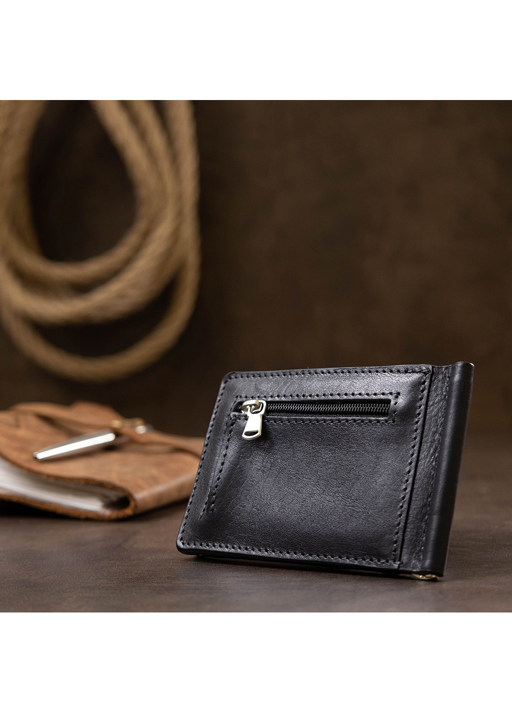 Мужской кожаный зажим для денег 12х8х0,7 см Grande Pelle (250097228)