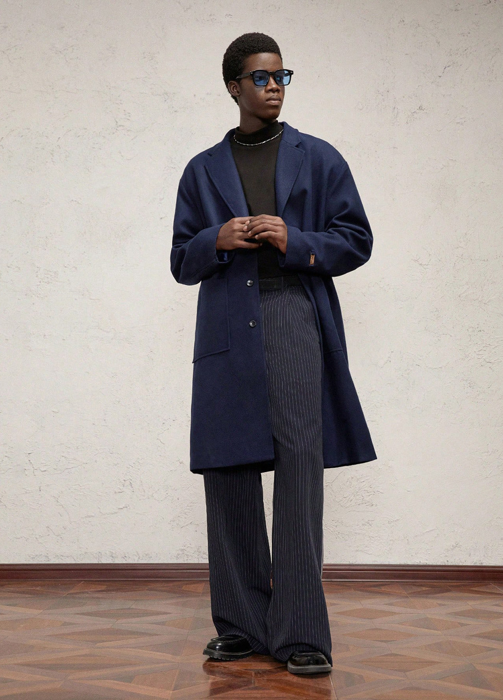 Синее демисезонное Пальто однобортное SHEIN