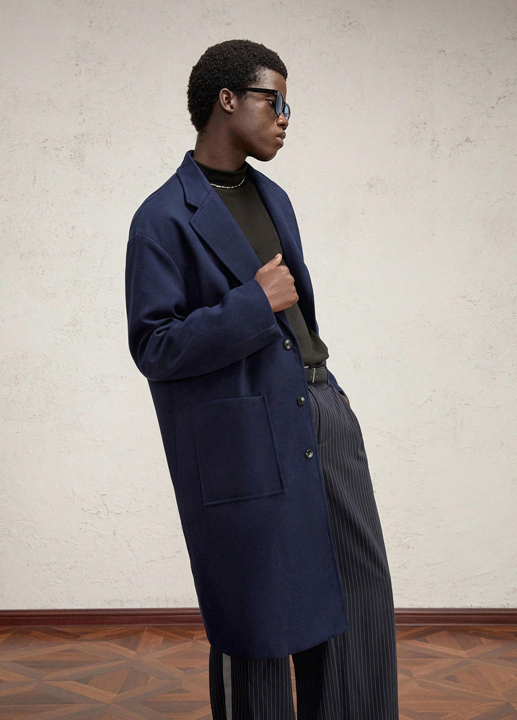 Синее демисезонное Пальто однобортное SHEIN