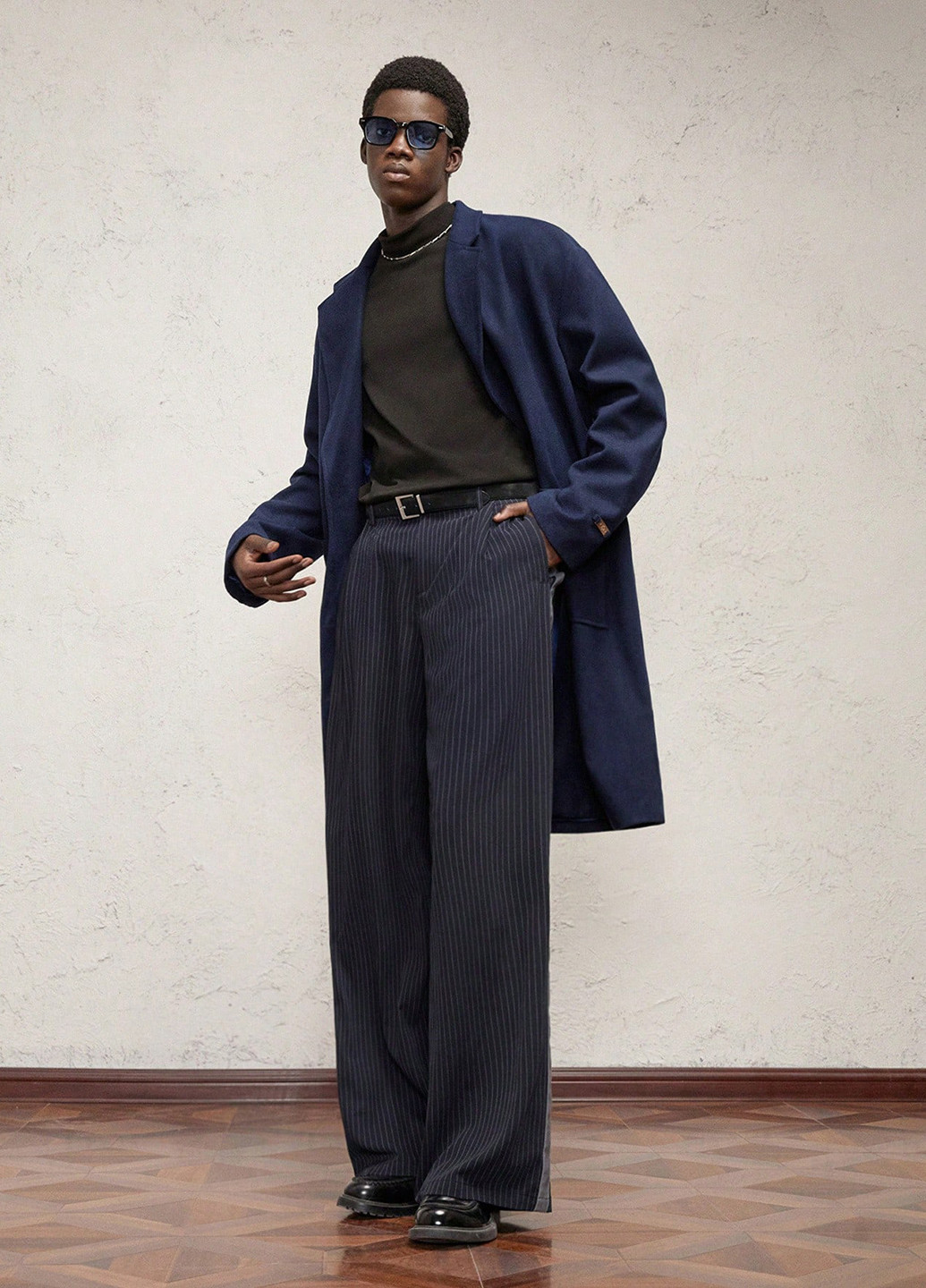 Синее демисезонное Пальто однобортное SHEIN