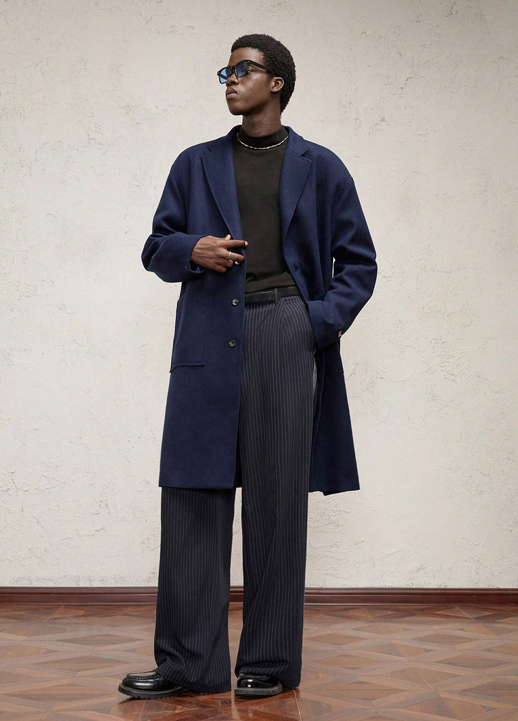 Синее демисезонное Пальто однобортное SHEIN