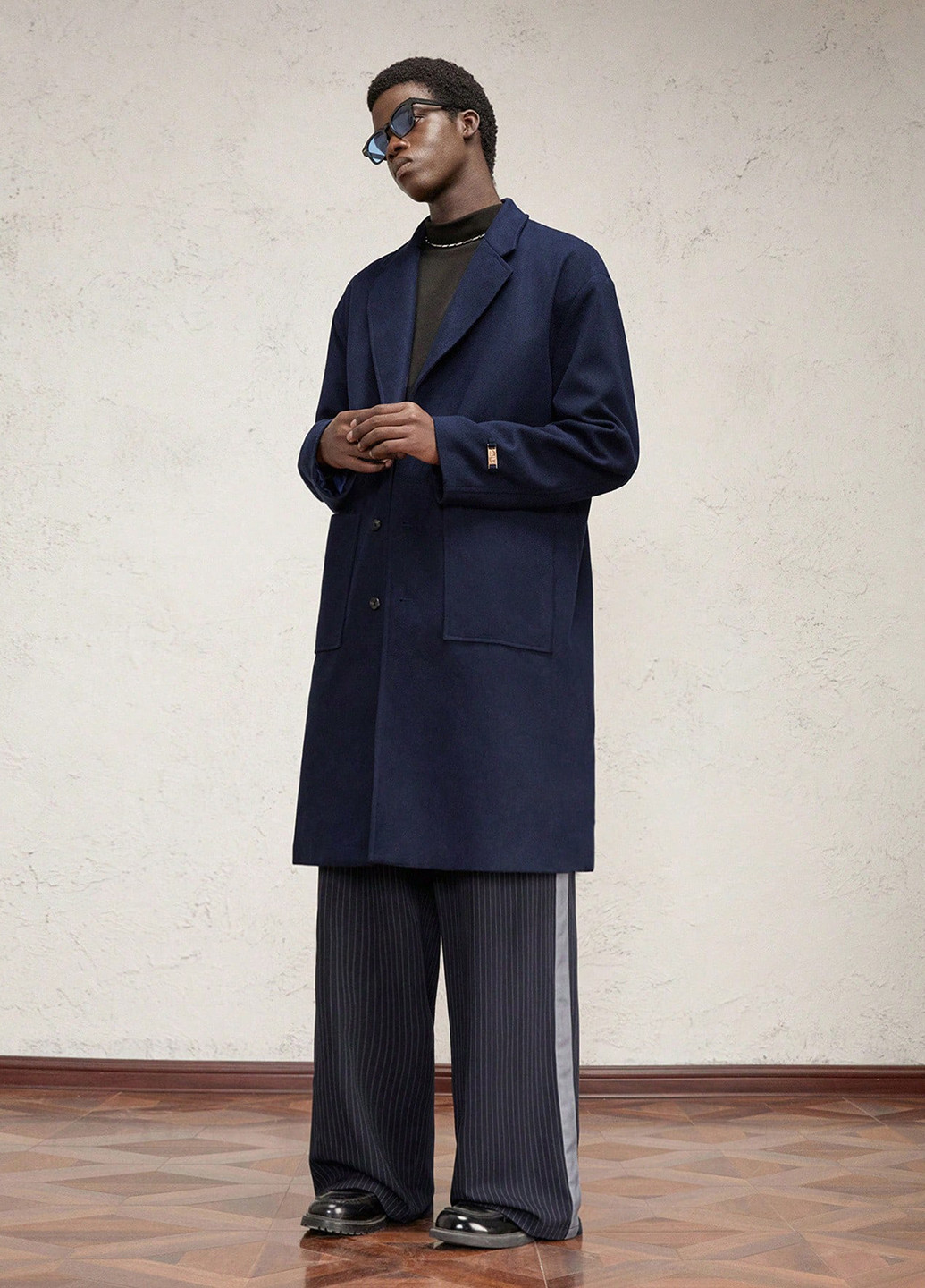 Синее демисезонное Пальто однобортное SHEIN