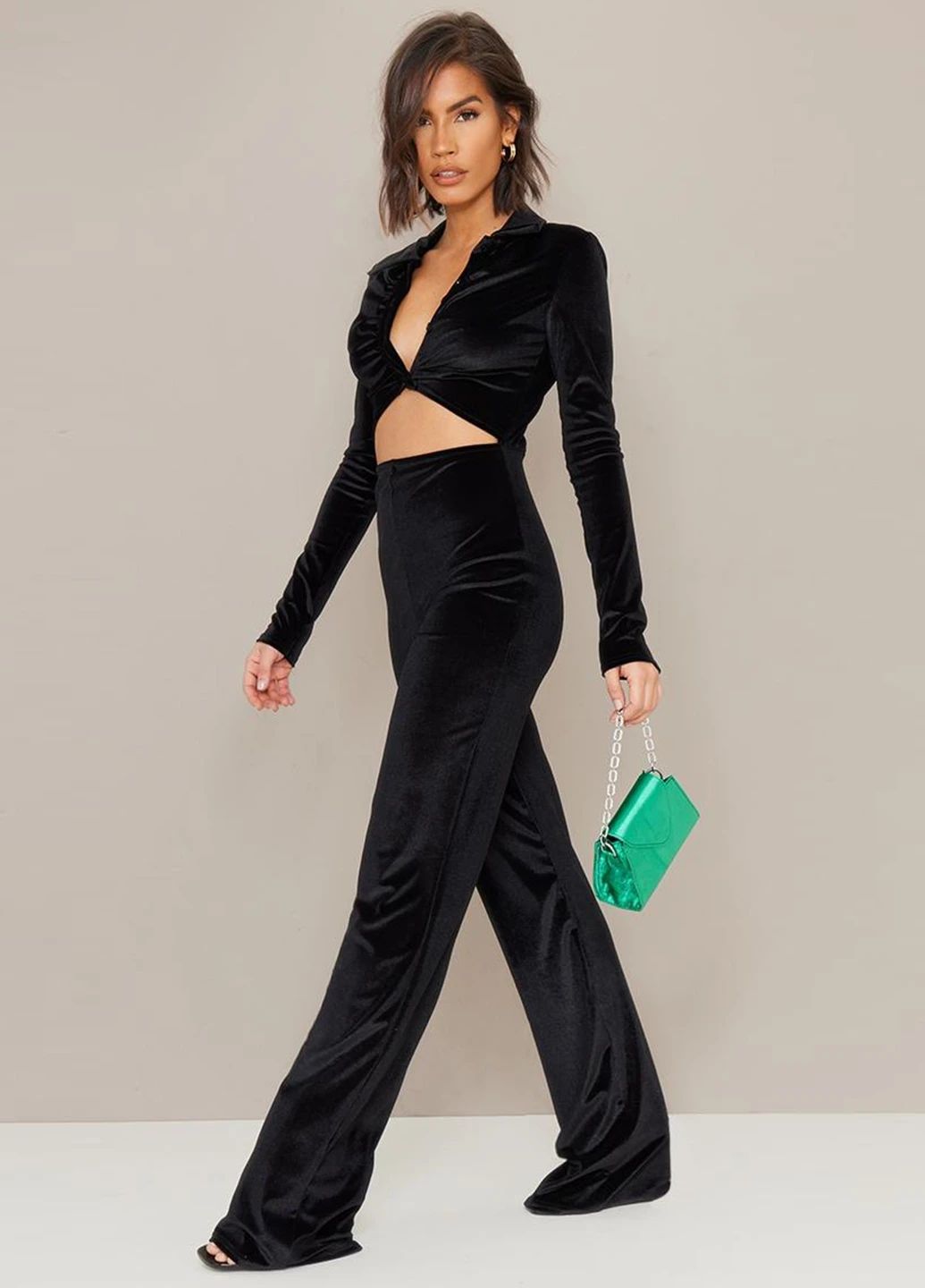Комбінезон PrettyLittleThing комбінезон-брюки однотонний чорний кежуал поліестер