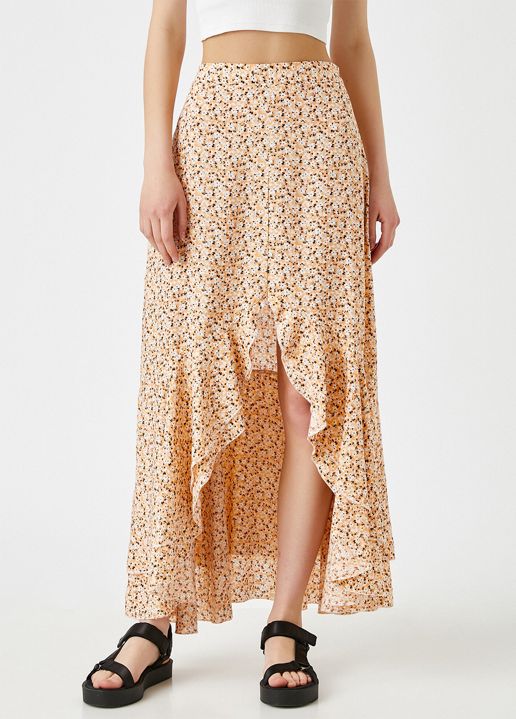 Светло-оранжевая кэжуал цветочной расцветки юбка KOTON