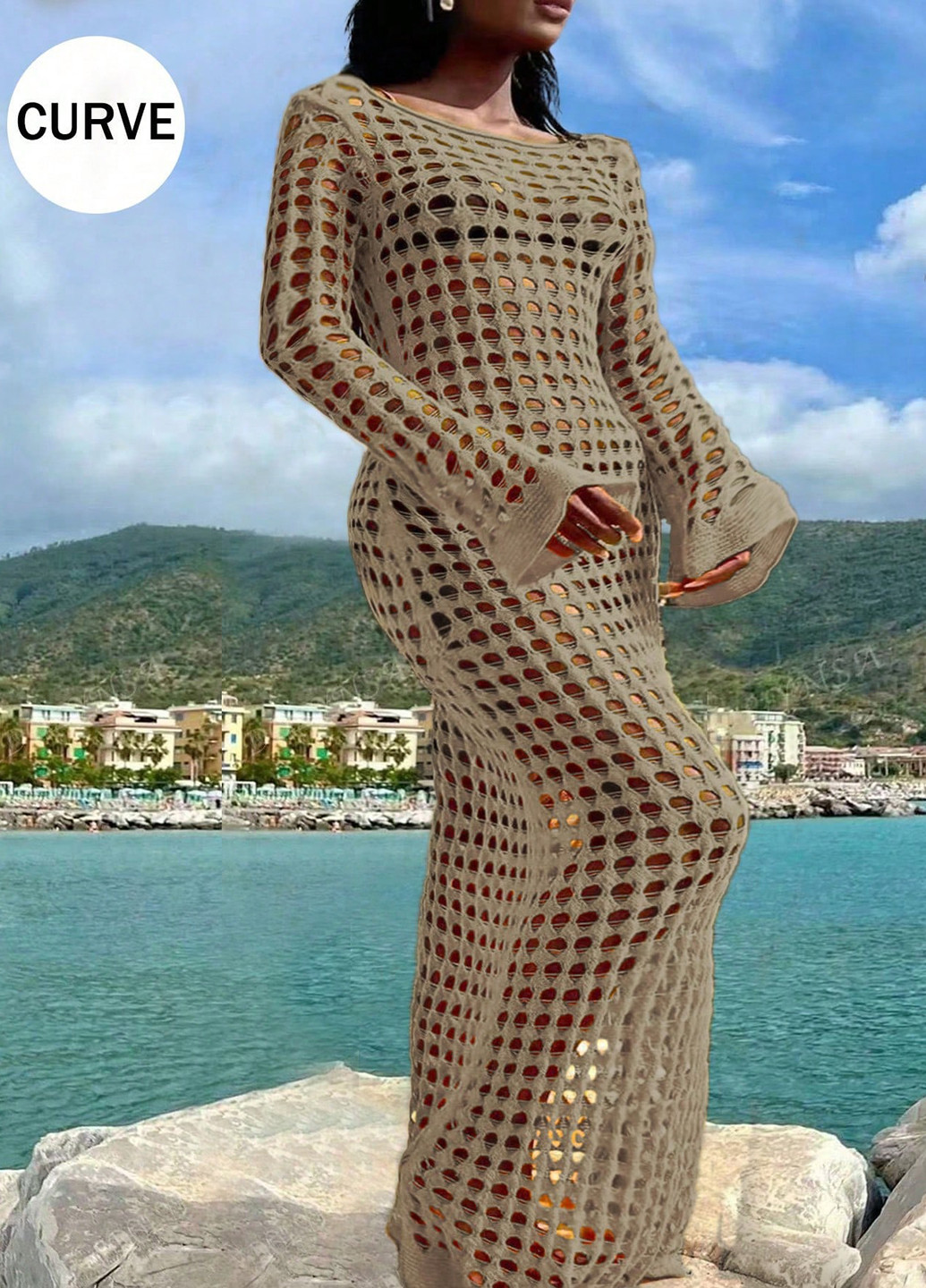 Оливковое (хаки) пляжное платье SHEIN однотонное