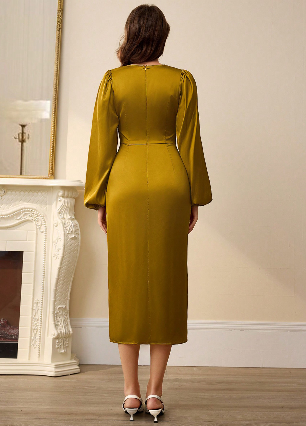 Оливковое кэжуал платье футляр SHEIN однотонное