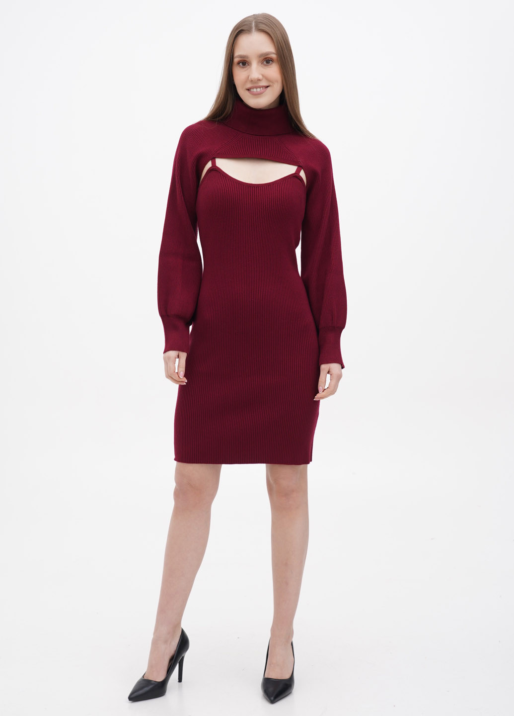 Бордовий демісезонний комплект (светр, сукня) No Brand