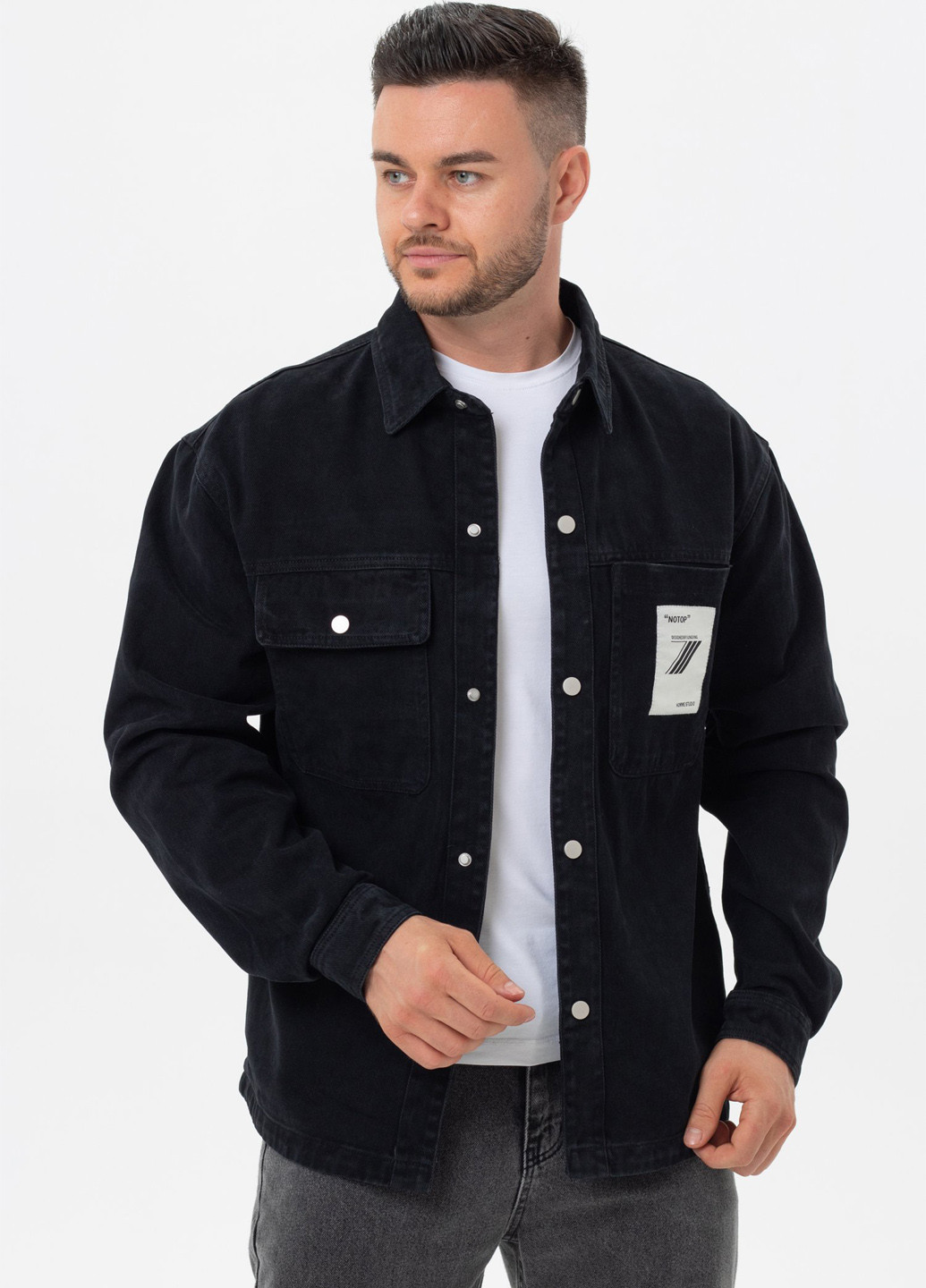 Черно-белая джинсовая рубашка однотонная Trend Collection