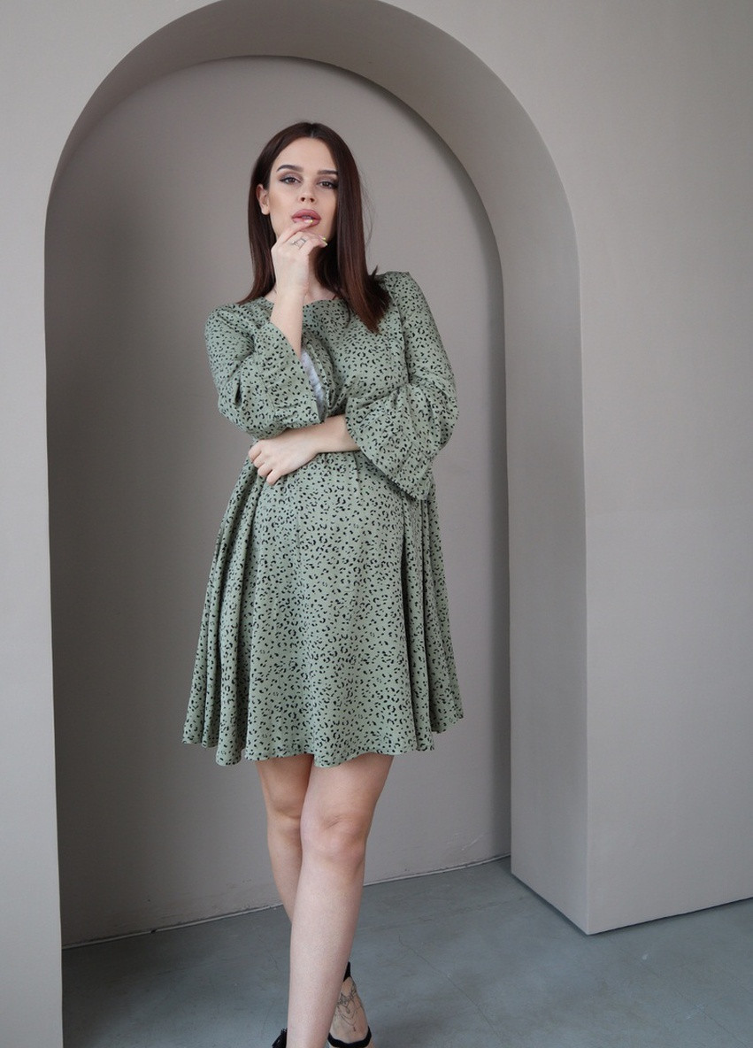 Оливкова (хакі) сукня для вагітних та годуючих повітряна з секретом для годування вільного крою хакі To Be