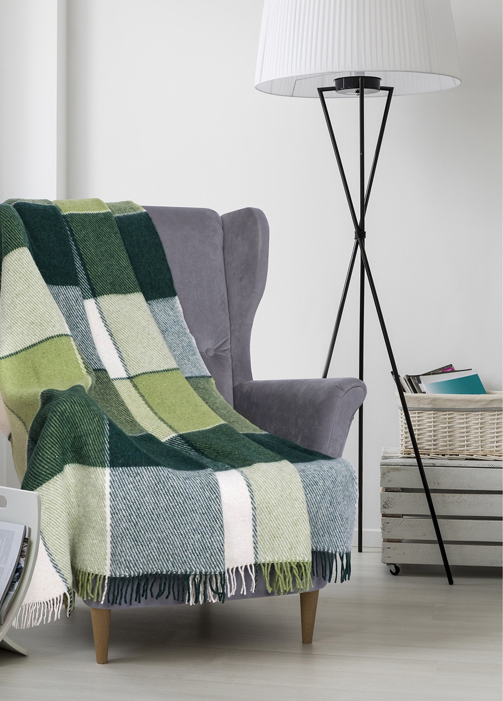 Плед шерстяной Эльф 170х210 бело-салатово-зеленый 1 Vladi (254001968)