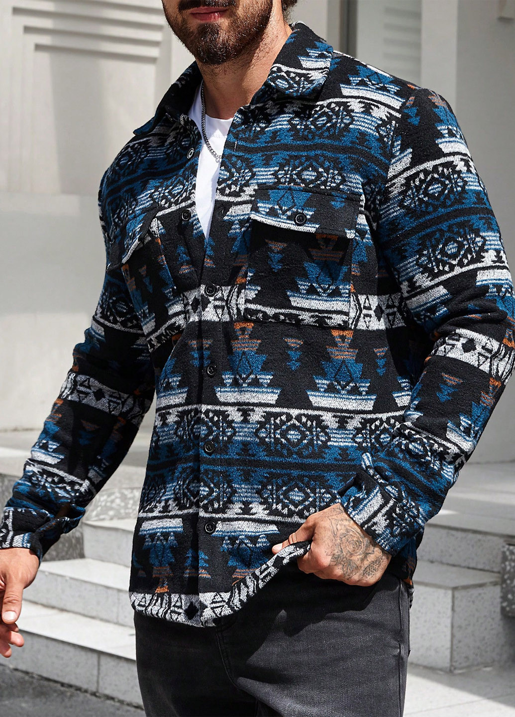 Цветная кэжуал рубашка с геометрическим узором SHEIN